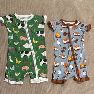 Little Sleepies Green and Blue Animal Print One Pieces